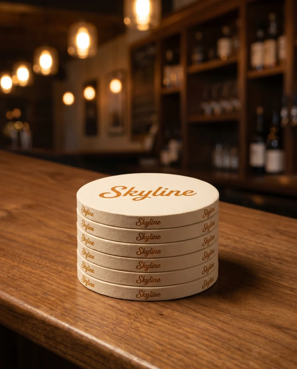 Set de portavasos de corcho natural con logo Skyline