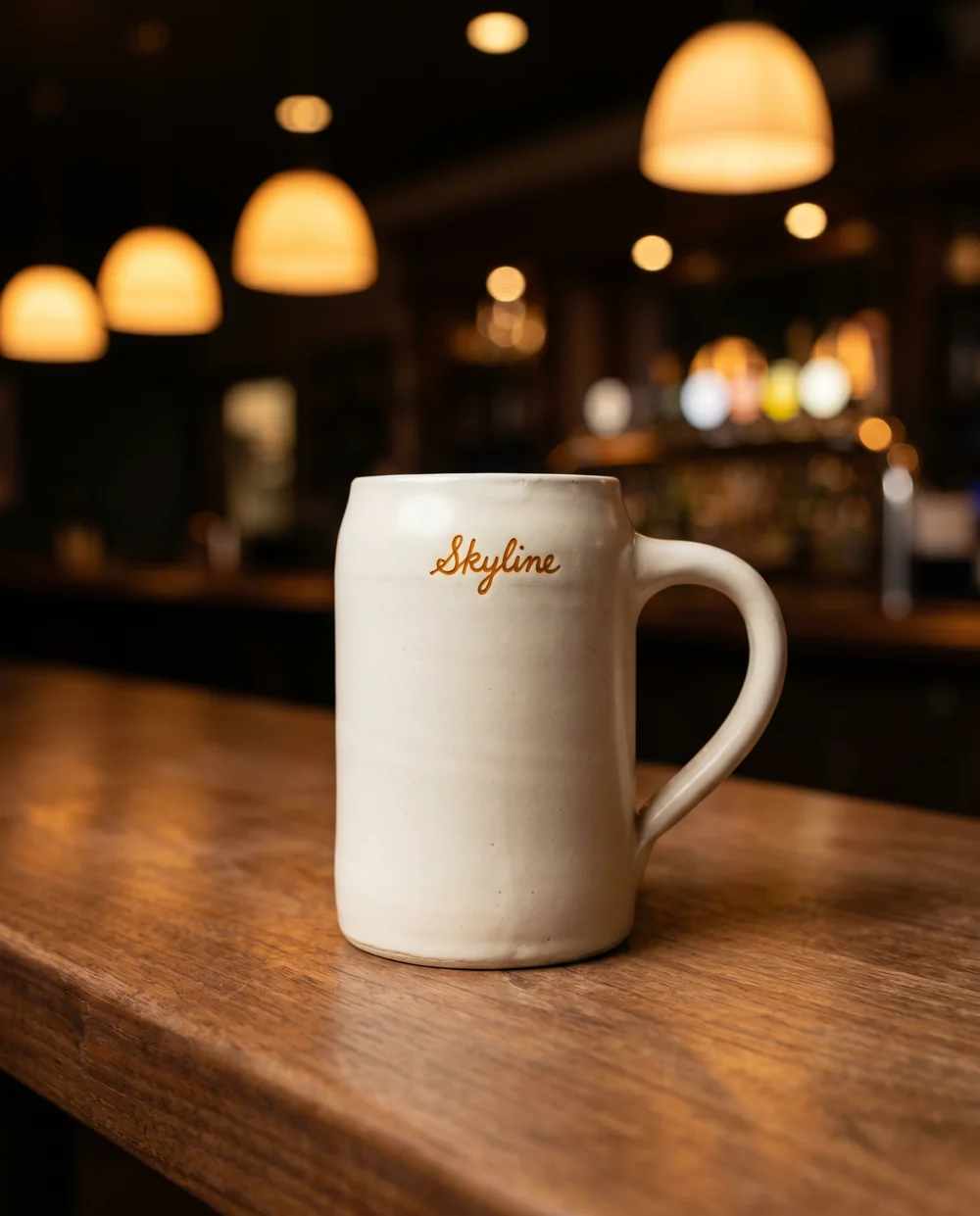 Tarro de cerámica Skyline — cream con branding serigrafiado